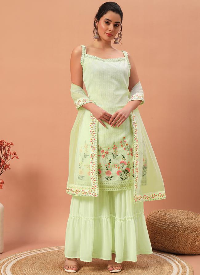 Georgette Green Party Wear Embroidery Work Readymade Sharara Suit